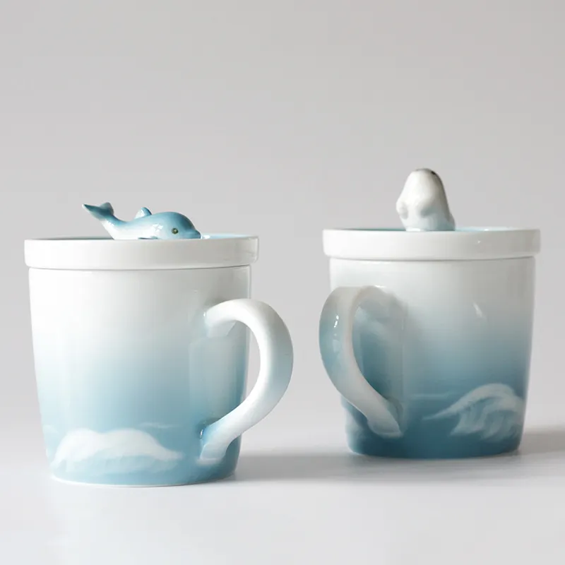 Креативная керамическая кружка с животными, оленем, дельфином, печать, персонализированная 3D кофейная чашка с животными