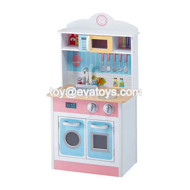 Nuevo diseño de niñas de madera de color rosa que cocina juguetes para fingir jugar W10C329