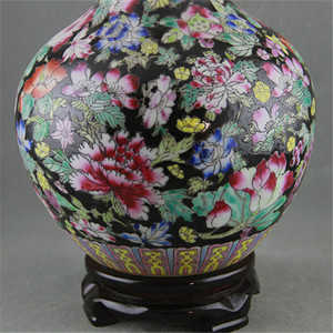 Cinese retrò fatti a mano pesante famille rose di porcellana di ceramica nero vasi per la vendita al dettaglio - Product Image 3