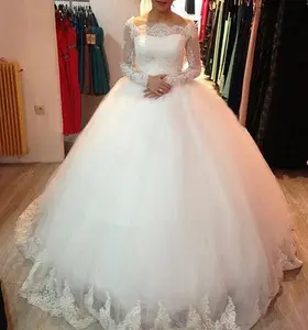 NE322 2022 Nhà Máy Custom Made Thiết Kế Khiêm Tốn Wedding Dresses Dài Tay Sexy Ren Appliqued Tulle Bride Wedding Gowns