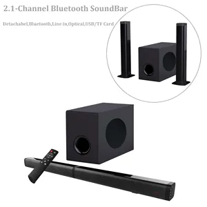 Barra de som com subwoofer, samtronic barra de som destacável, para tvs 37 polegadas 100w 2.1 canais, alto-falantes sem fio e com fio