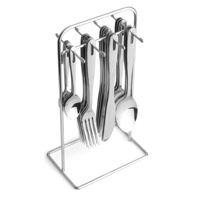 Ensemble de couverts OEM 24 pièces avec support, vaisselle en plastique, manche en acier inoxydable, argenterie
