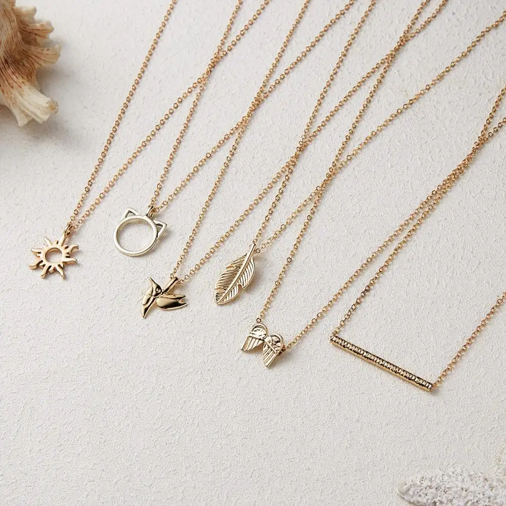 Fashion Little Cat Bird Gold Plated Cute Young Leafs Sun Pendant Girls Wish Card Necklace Jewelry