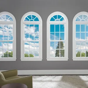 美国高品质室内白色乙烯基双挂窗口与圆顶窗