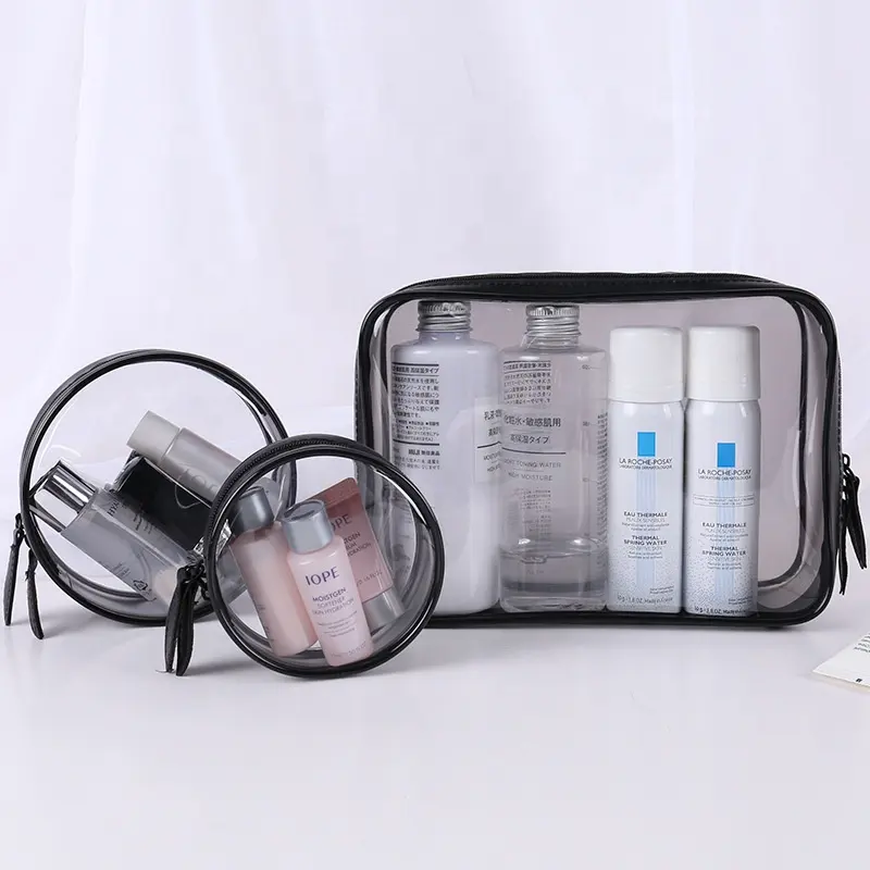 Hot Selling Waterproof PVC Cosmetic Bag Set with Cheap Factory Clear PEVA Waterproof Zip Bag Set