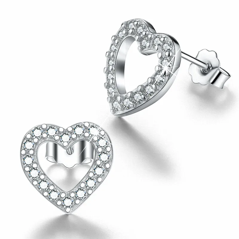 Boucles d'oreilles en argent sterling pour femmes, en zircon cubique cœur, nouvelle collection