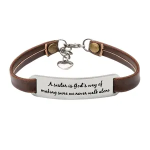 Eco-friendly Jewelry Alloy Silver Adjustable Custom Engraved Cuff Wholesale Black Brown Leather Bracelet With Blanks