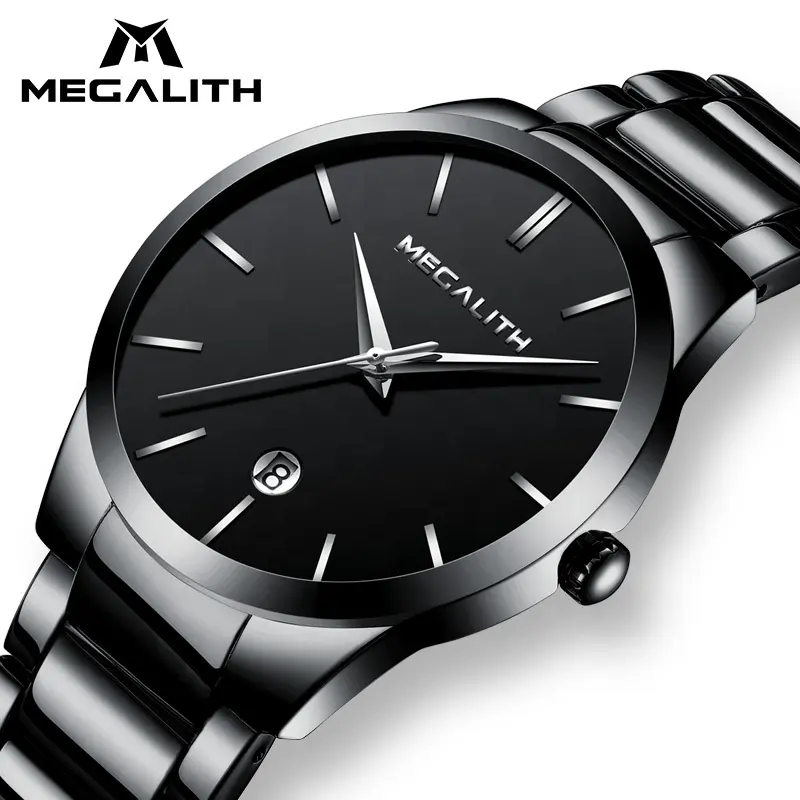 Megalith relógio de pulso, homens moda/esporte/quartzo relógio de marca de luxo de alta qualidade relógio de pulso clássico preto relógio masculino