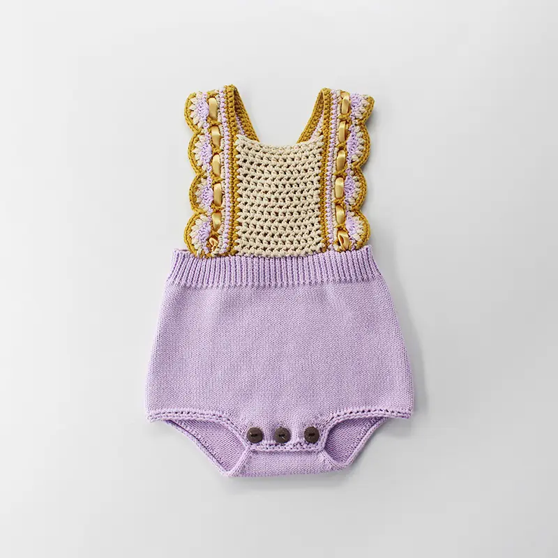 핸드 아기 보라색과 베이지 플레어 벨트 Romper 니트 아기 귀여운 Bodysuit 공주 베이비 Sunsuit 유아 의류