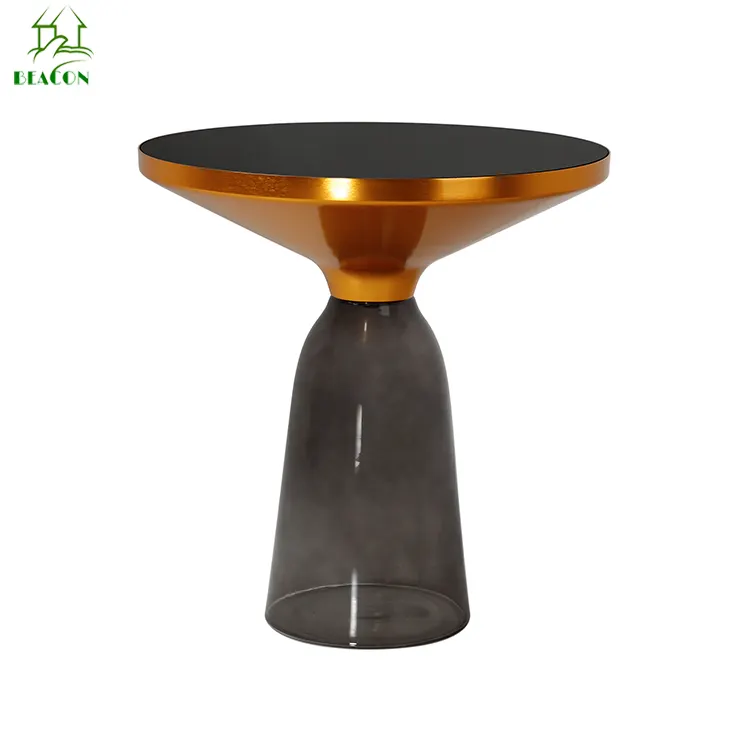 sebastian transparent glass base modern side round brass bell coffee table