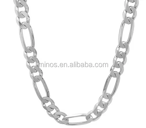 Joyería Católica al por mayor, collar de cadena Figaro con corte de diamante de 9,5mm de plata italiana, joyería