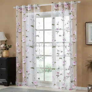 Topfinel Pink Floral Rose Print Tulle Curtains for Window Elegant Yarn for Living Room Bedroom Kitchen Door Curtain Drapes