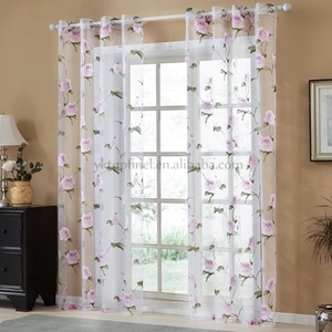 Topfinel Pink Floral Rose Print Tulle <strong>Curtains</strong> <strong>for</strong> Window Elegant Yarn <strong>for</strong> Living Room Bedroom <strong>Kitchen</strong> Door <strong>Curtain</strong> Drapes - Product Image 1