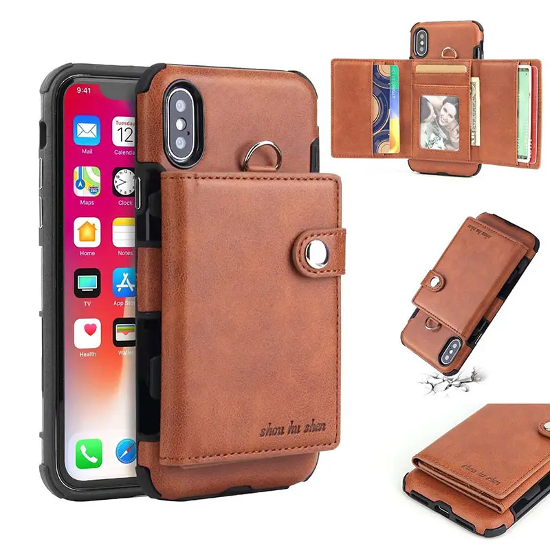 new leather mobile phone case back cover cellphone housing with slot for iPhone 6 7 8 plus X 6p 7p 8p 6plus 7plus 8plus