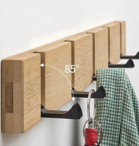 High Quality Entryway Wooden Clothes Hanger Bamboo <strong>Wall</strong> Mounted <strong>Coat</strong> <strong>Rack</strong> With 5 Dual Rails Hooks for Hanging Towels Hats Key - Product Image 1