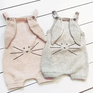 QK641 2017 Fall children's clothing cotton knit cute long ears baby strap rompers