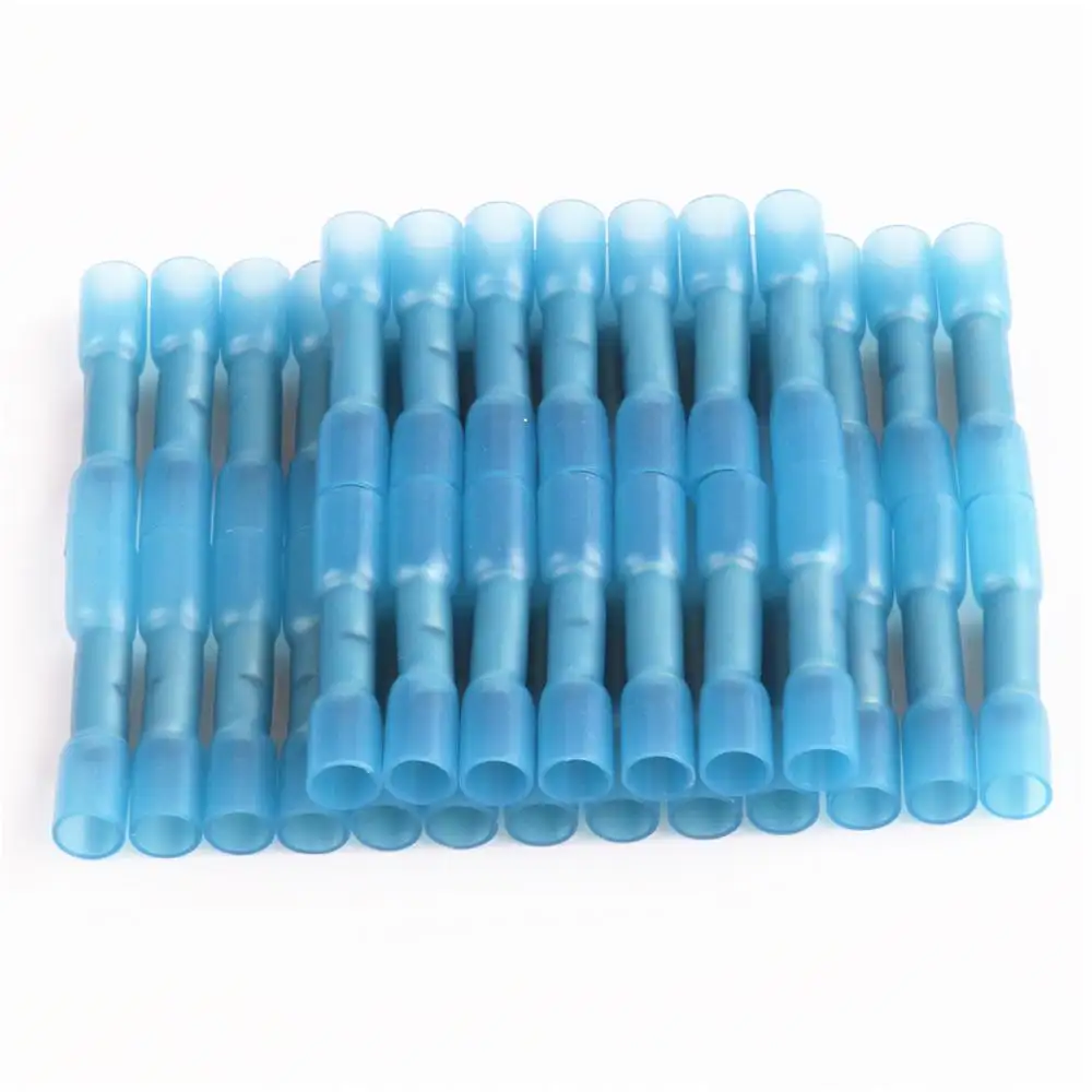 100 Pcs Heat Shrink Wire Butt Connector 16-14 Gauge Ga Awg Blue Car Audio Terminals