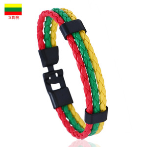 Diseños personalizados Banderas de Lituania Pulsera de cuero trenzado hecho a mano Envoltura PU bandera del país Pulsera Fans del deporte pulsera - Product Image 1