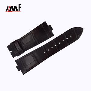 สายนาฬิกาข้อมือหนังจระเข้แท้สีดำน้ำตาลขนาด 25 มม. แบบนูนลายพิเศษ พร้อมหัวเข็มขัดสแตนเลส - Product Image 1