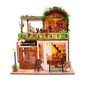 Nouvelle <span class=keywords><strong>maison</strong></span> de poupée en bois <span class=keywords><strong>maison</strong></span> de poupée M906 arc-en-ciel café Miniature <span class=keywords><strong>maison</strong></span> de poupée bricolage Kit de <span class=keywords><strong>maison</strong></span> de poupée - Product Image 1