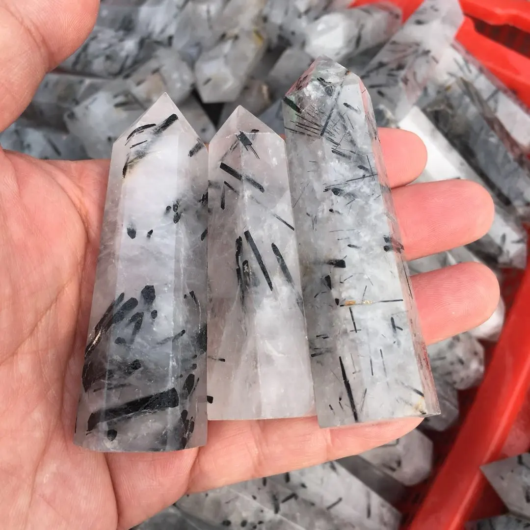 Hot selling wholesale natural crystal black tourmaline black hair crystal point furniture decoration holiday gifts
