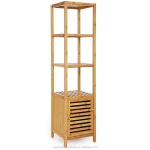 4 Tiers Bamboe Vloer Opbergkast Toren Multifunctionele Rekken Unit Natuurlijke bamboe badkamer display plank