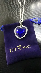 Großhandel Titanic Herz des Ozeans Blaues Herz Liebe für immer Anhänger Halskette Samt Tasche