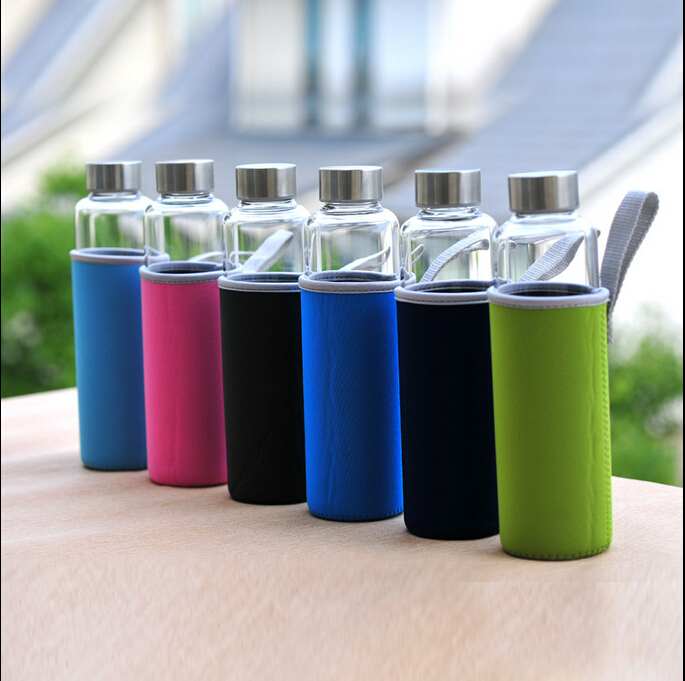 18.5OZ Glass water Bottles with Stainless Steel Lid with Carrying Loop