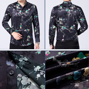 2019 <span class=keywords><strong>noms</strong></span> de marque nouveau style hommes chinois tissé chemises en soie impression chemise chemise à Fleurs - Product Image 6