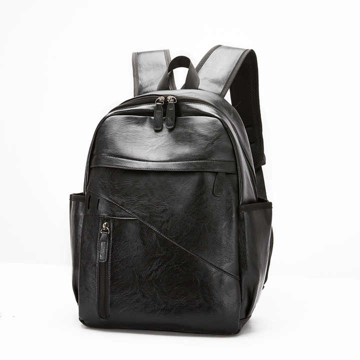 New Arrival Pu Leather Black Young Men Laptop Faux Leather Backpacks High Quality School Backpack