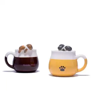 Cute Brown Yellow Guide Dog Ceramic Mug Ceramic Lovers Cup