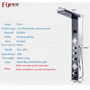 Fyeer Rainfall Digital Black <strong>Shower</strong> Column Stainless Steel Massage <strong>Shower</strong> Panel with Led <strong>Lights</strong> - Product Image 5