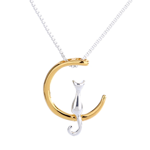 Collier <span class=keywords><strong>pendentif</strong></span> lune Simple et motif <span class=keywords><strong>chat</strong></span>, chaîne courte, couleur argent et <span class=keywords><strong>or</strong></span>, à la mode, nouvelle collection - Product Image 1