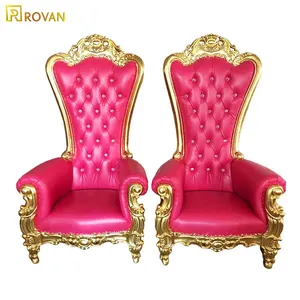 เก้าอี้บัลลังก์คิงสีเงินราชาและราชินี,เก้าอี้แต่งงานหรูหราหรูหราพนักพิงสูงสีชมพูราคาถูกสำหรับเจ้าบ่าวและเจ้าสาว