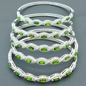 SGARIT natural gemstone jewellery factory wholesale charm green diopside crystal 925 silver bangle bracelet jewelry