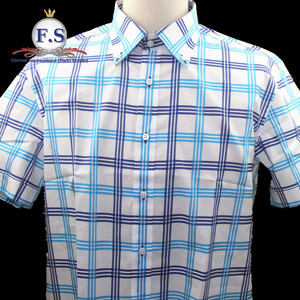 Luminoso blu plaid/madras di fascia alta degli uomini <span class=keywords><strong>camicia</strong></span> manica corta - Product Image 2