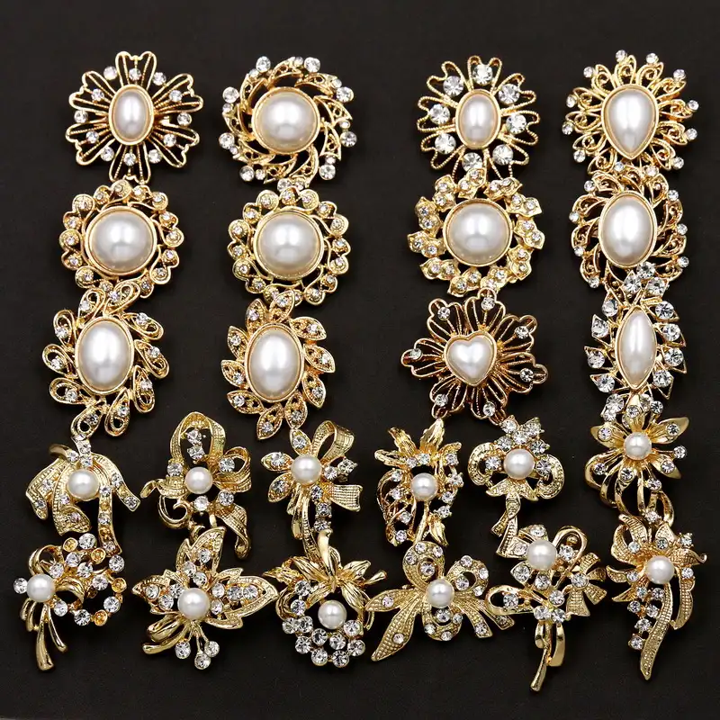 High Quality Lots of 24 Pcs Mixed Small and Medium Size Imitation Pearl Brooch Pins Set for DIY Wedding Bouquets Kit