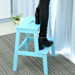 Blue Foldable Wood <strong>Kitchen</strong> <strong>Helper</strong> Solid Adult Pine Wooden Step Stool - Product Image 2