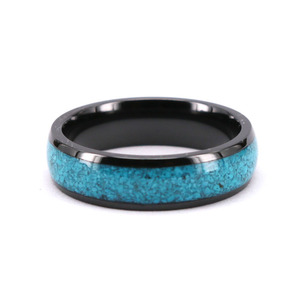 Anello Personalizzato in Ceramica Nera Stile Nautico con Turchese Frantumato per Donne, Gioielleria THX - Product Image 1