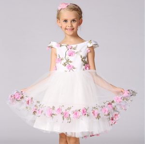 Nuovo Vestito Estivo Formale per Bambine, Lungo con Stampa Floreale, Traspirante, Stile Principessa - Product Image 1