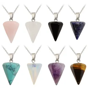 Hot Koop Kleurrijke Natuursteen Cone Crystal Hanger Ketting Voor Vrouwen