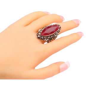 <span class=keywords><strong>Bague</strong></span> en or antique avec gros cristal bohème 2018, anneaux en pierre bleue texturée de luxe pour femmes, bijoux turcs vintage - Product Image 5