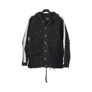 DiZNEW Latest design wholesale black printed men jean hoodie jacket