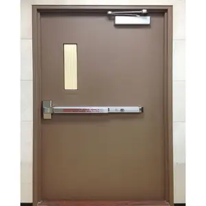 Steel fireproof door fire rated push glass door with panic bar for sale