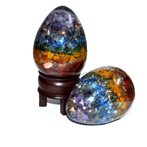 Sept Chakra Sculpté Motif Floral Ovale Orgone Pierre Oeufs Semi-Précieux Agate Pierre Artisanat Gemme Exportateur Fournisseur - Product Image 1