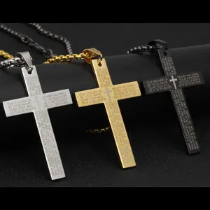 free sample high quality HipHop Lettering Pendant elegant Jesus Cross Stainless Steel Necklace jewelry for male