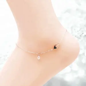 Diamant fußkettchen fuß schmuck set großhandel kristall doppel cc schmetterling initial silber 2021 rosa edelstahl diamant fußkettchen