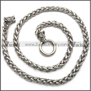 Fatal Fury Silver Engraved Biting Double Monster <strong>Wolf</strong> Trendy Rock Style Stainless Steel Link Chain <strong>Necklace</strong> - Product Image 3