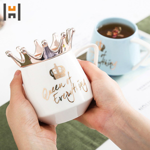 300ml Stile Nordico Grigio di Ceramica Bella Grande Pancia Tazza del Regalo Della Tazza Set Tazza di <span class=keywords><strong>Caffè</strong></span> in Porcellana con Elegante Corona Copertura - Product Image 3