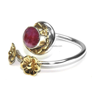 Anillo de piedras preciosas de rubí de corte redondo, anillo de Plata de Ley 925 con ajuste de bisel chapado en oro y plata, anillo de moda para regalo de boda. - Product Image 2